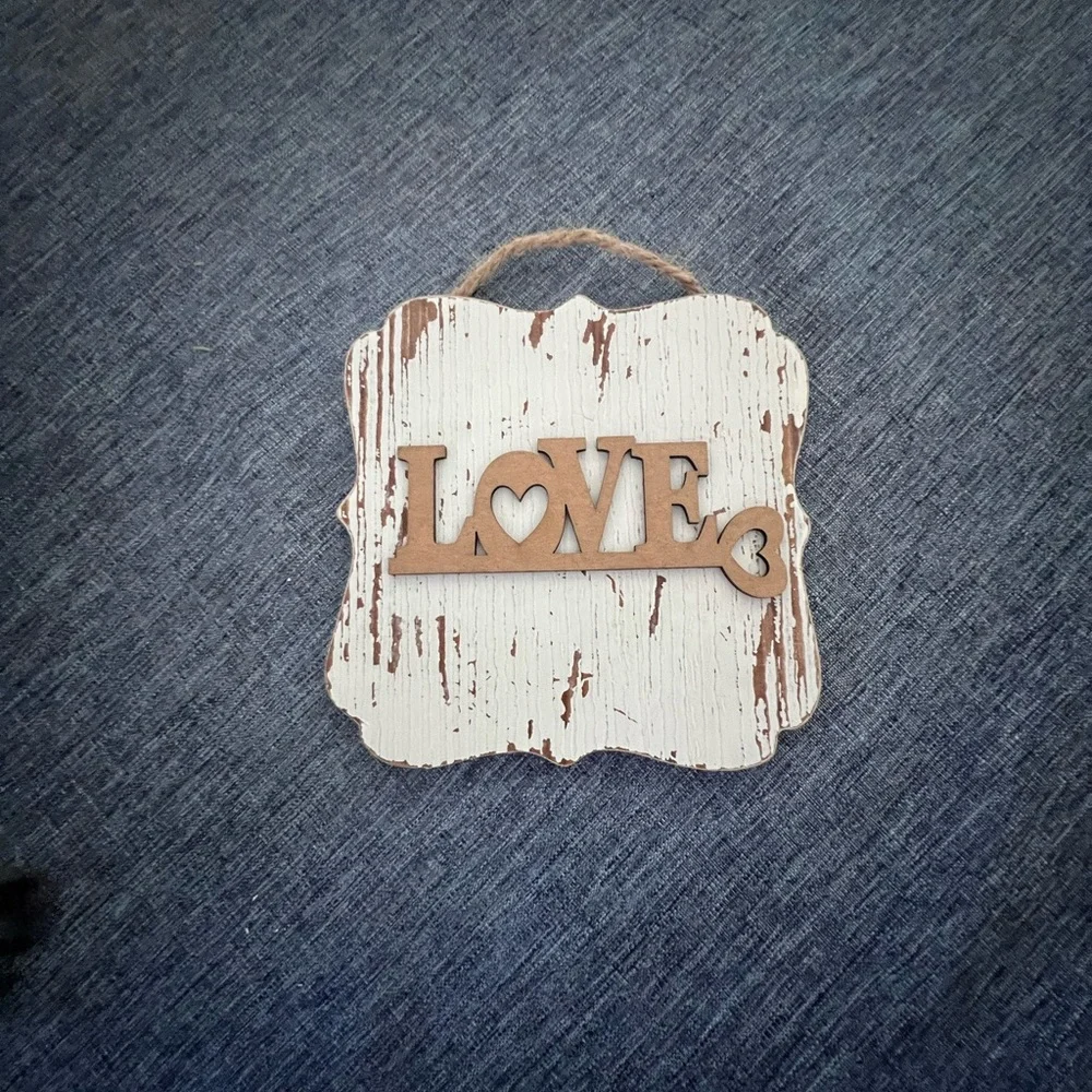 HAND CRAFTED Love is the Key 4x4 Wooden Sign White and Brown